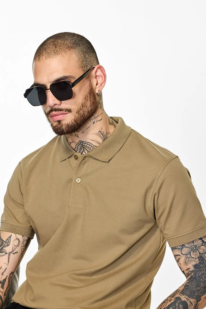 سنيتش تيشيرت بولو سادة كاكي من كور لاب